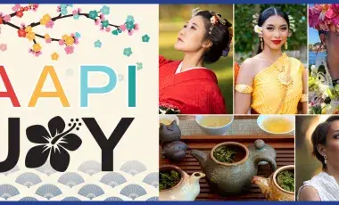 AAPI Joy logo and collage of performers