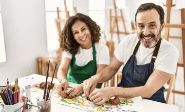 Adults working on crafts