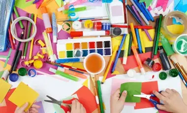 Table full of arts and crafts.