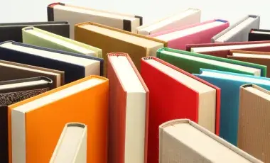 Books standing up in a group