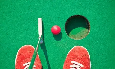 Mini golf club, ball and hole