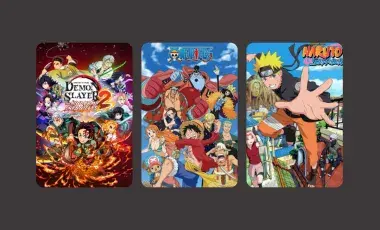 A series of images of Demon Slayer, One Piece, and Naruto anime.