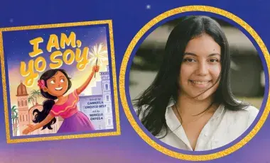 Author Mirelle Ortega and the cover of "I Am, Yo Soy."