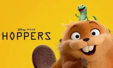 Movie advertisement for "Hoppers" featuring a beaver and a gecko