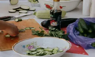 Kitchen table preparing items to cook