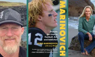 Authors Todd Marinovich, Lizzy Wright, and new memoir book cover Todd Marinovich.