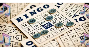 Picture of a bingo board with music notes. 