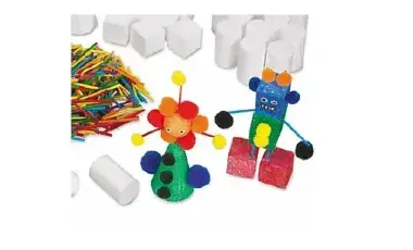 Craft using foam blocks and pom poms
