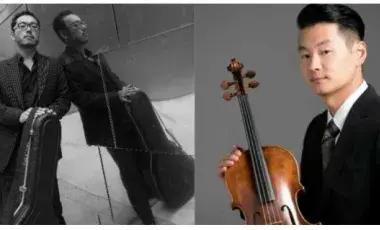 combined photos of 2 musicians with their instruments