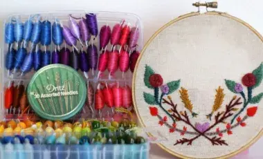 embroidery thread and embroidery ring with floral design