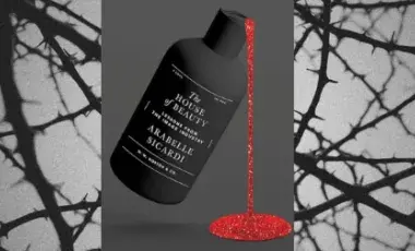 Bottle pouring red glitter from container