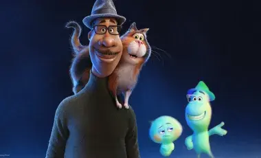 Protagonist Joe with his cat and friendly ghosts 