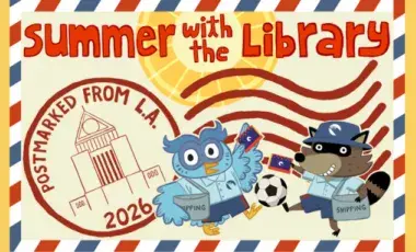 LAPL Summer With the Library 2026 artwork with a soccer ball.