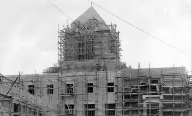Central Library under construction with scaffolding