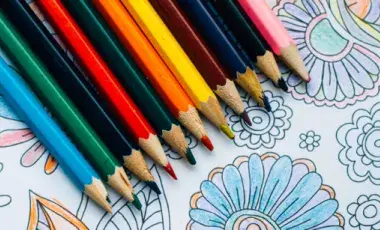 Colored pencils on a coloring sheet