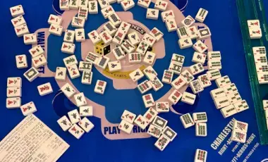Mah Jong tiles being played mid-game.