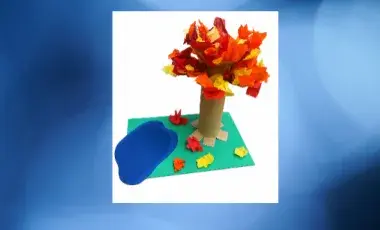 A TP roll tree craft with tissue paper leaves 