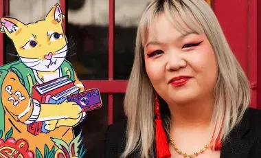 Artist Brenda Chi and a drawing of hers