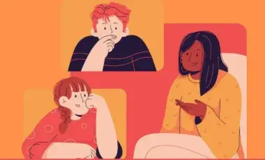 An illustration of three teens talking.