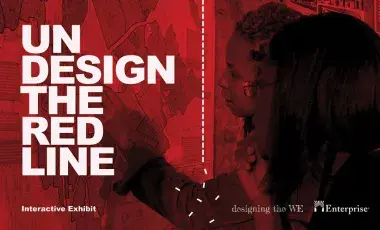 Exhibit postcard that reads "Undesigning the Red Line."