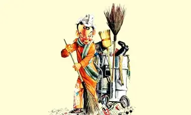 man sweeping