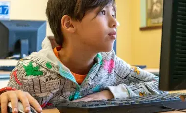 A boy using a computer.