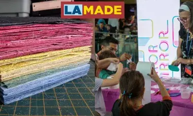 stack of handmade paper and children making paper