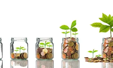 five jars with growing coins