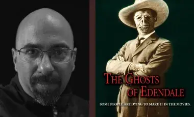 director Stefan Avalos and Ghosts of Edendale movie poster