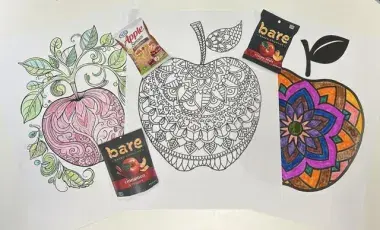 apple mandala coloring pages and 3 apple snack packages