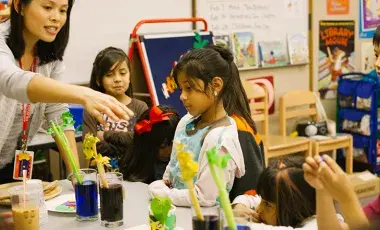 Children sitting at a table doing a science experiment