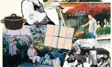 Collage of images from Shades of L.A. Photo Collection, people cooking and posing with food