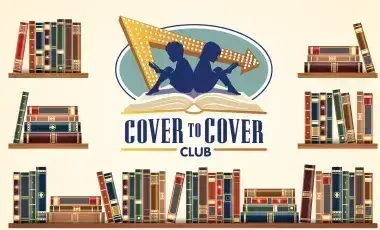 Cover to Cover Club logo surrounded by colorful illustrated books.