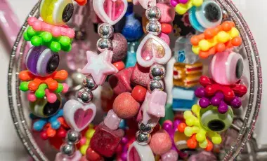 a bowl of colorful beads