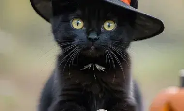 Halloween cat on a pumpkin