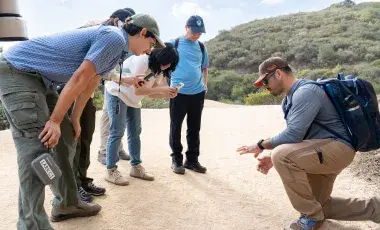Hike lead explain an observation to group