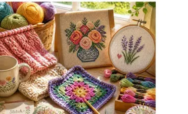 knit, crochet and cross stitch projects