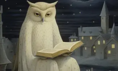 Owl reading a book.