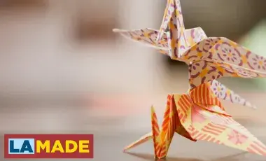 close up of 2 origami cranes