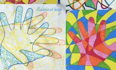 four colorful mages of hands traced as an example of neurographic art