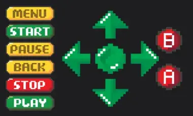 A video game menu screen with options like start, pause and stop 