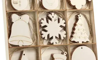 9 Christmas themed blank wooden cutouts. 