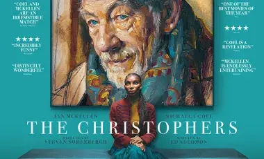 Movie poster of the movie shows a woman sitting on a bench in front of a painting