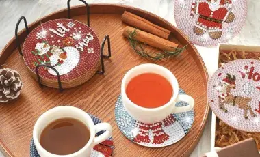 Holiday-themed gem art coasters 