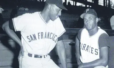 Historic photo of Willie McCovey (San Francisco Giants) and Roberto Clemente (Pittsburgh Pirates),1960.