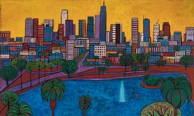 Jose Ramirez, MacArthur Park, 2018, técnica mixta sobre lienzo, cortesía del artista