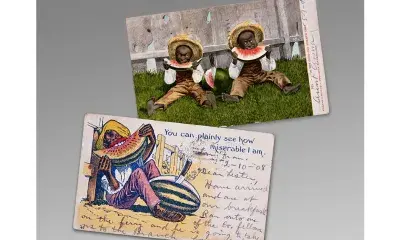 vintage postcards of people eating watermelon