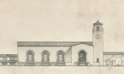 Drawing of Union Station, Alameda Street Elevation, Los Angeles Union Passenger Terminal, July 16, 1936