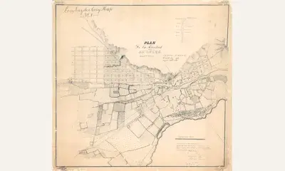 Map drawing, Plan De La Ciudad de Los Angeles, August 29th, 1849
