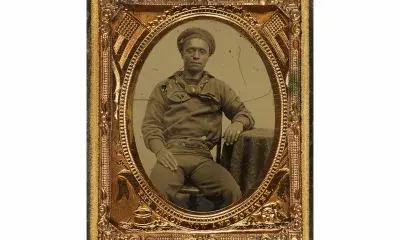 Ninth-Plate Hand Tinted Ambrotype taken between 1863 – 1865. This image shows an African American Union cavalry sergeant are with a saber